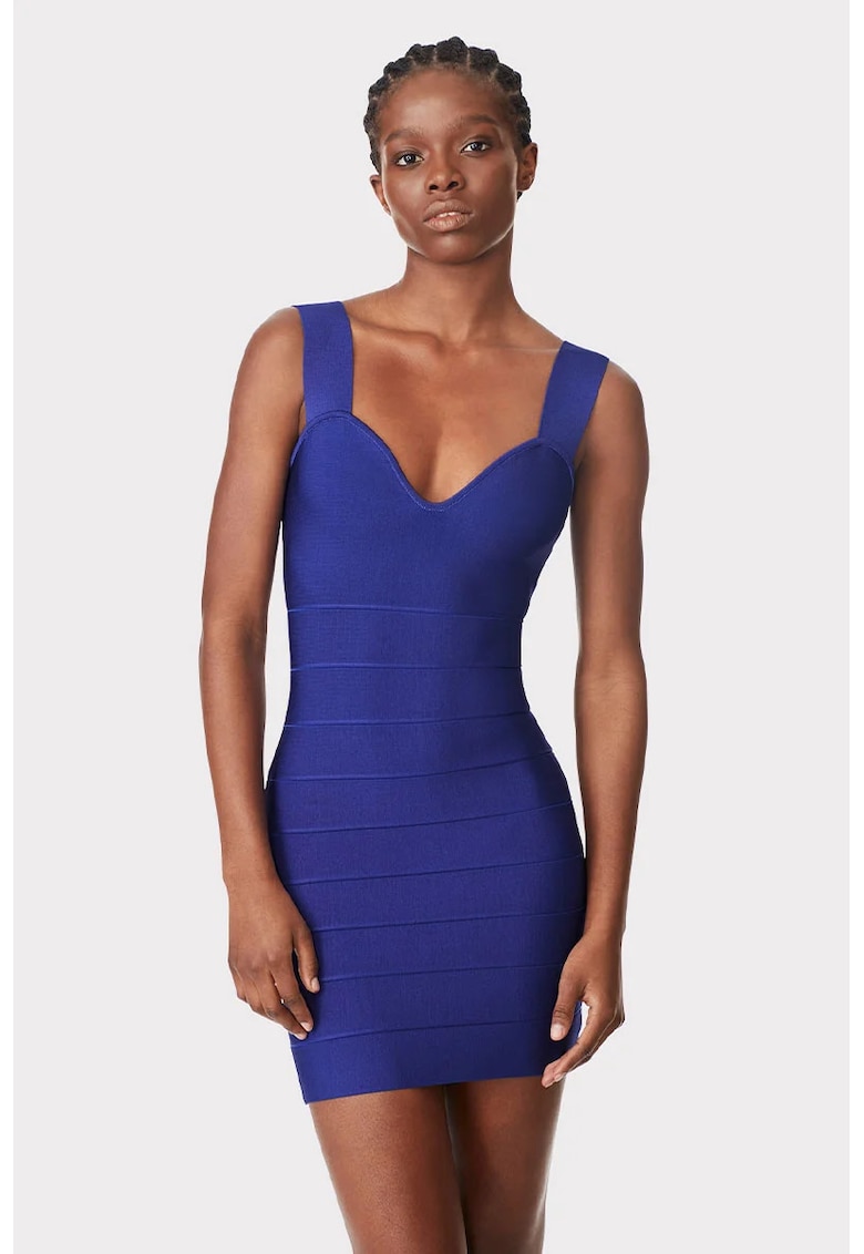 Rochie cu model suprapus si decolteu sweetheart - Albastru