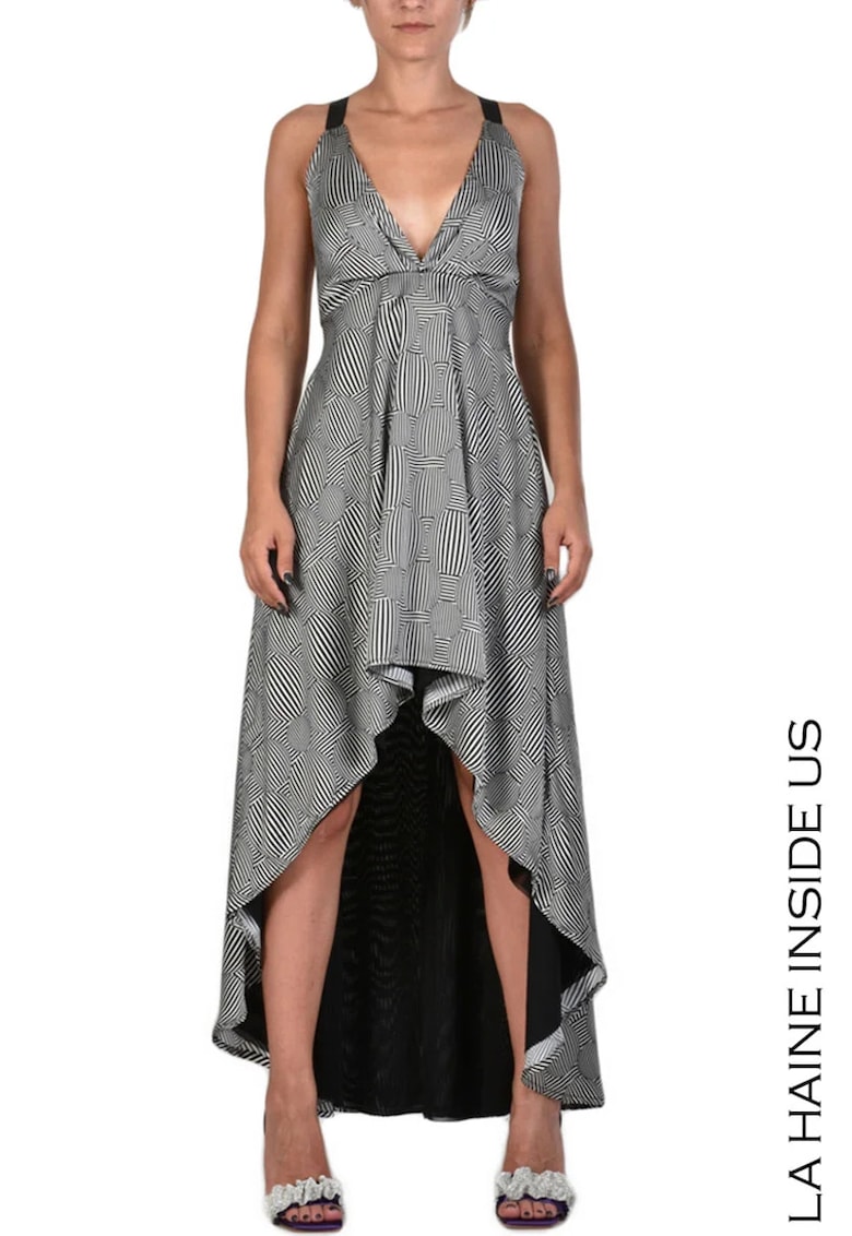 Rochie asimetrica cocktail - inchidere prin fermoar la spate si talie elastica - Negru