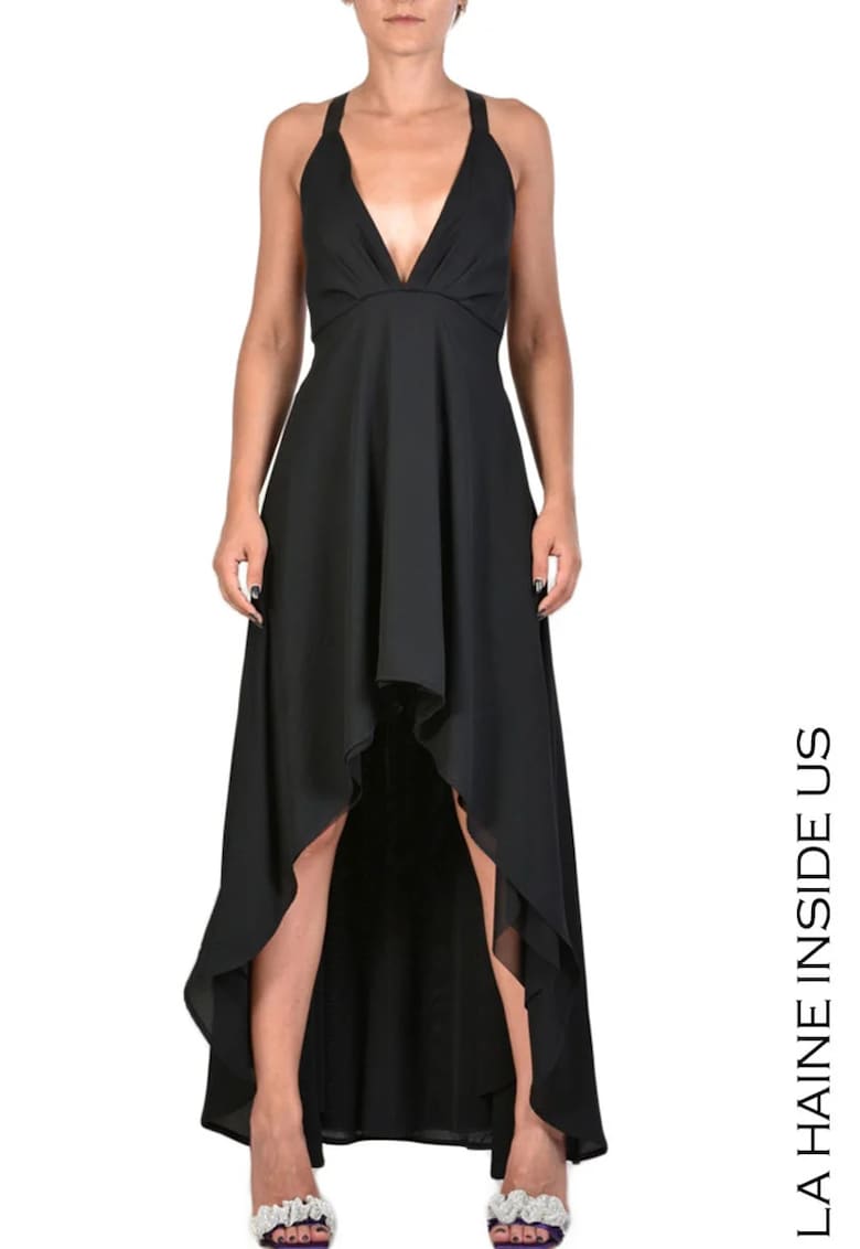 Rochie lungă cocktail - asimetrică - cu închidere fermoar la spate