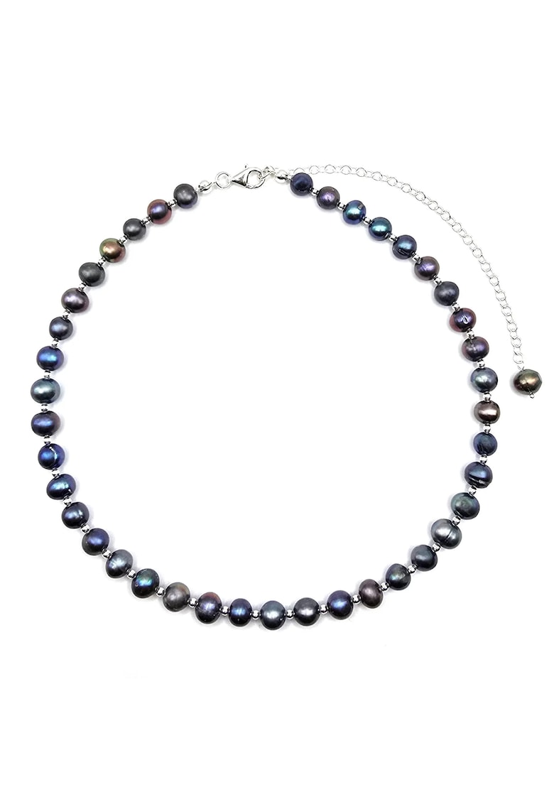 Colier handmade - ajustabil - din argint 925 - perle de cultura - bleumarin - max. 48 cm