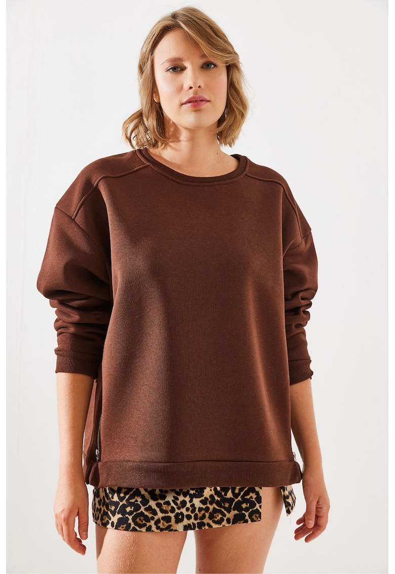HiCCUP Hanorac dama - textil - decolteu rotund - maro scortisoara