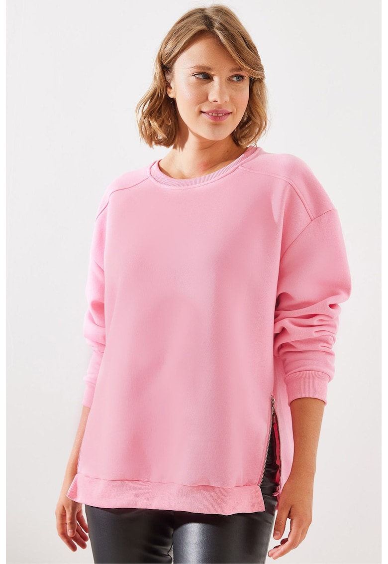 Hanorac dama - textil - decolteu rotund - roz