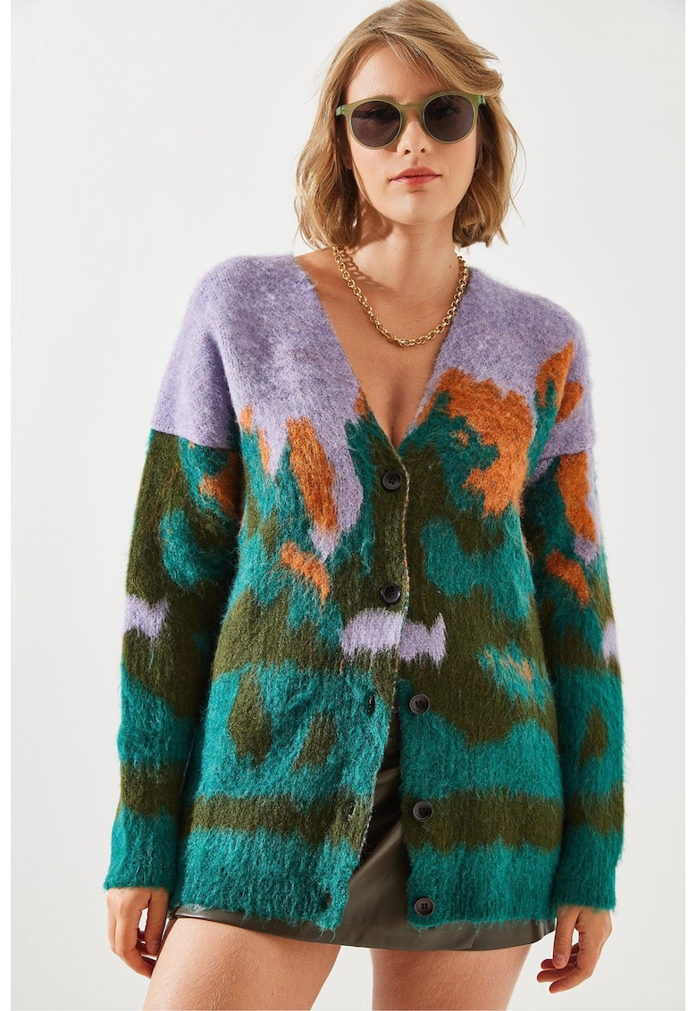 Cardigan lung din jacquard gros - albastru azur - tricot -