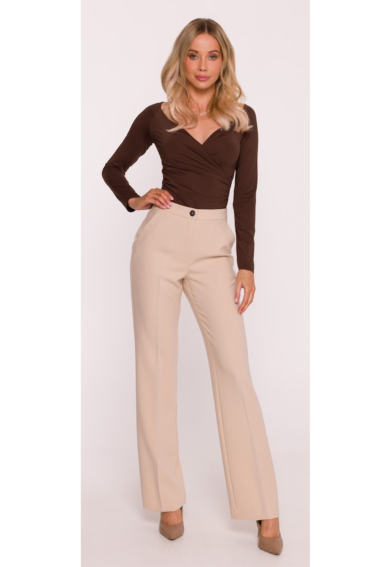 Pantaloni de costum - S418 Bej Buzunare laterale - Inchidere cu nasture si fermoar ascuns - Material neted cu finisaj moale - Stil clasic - Picioare lungi - drepte - Bej