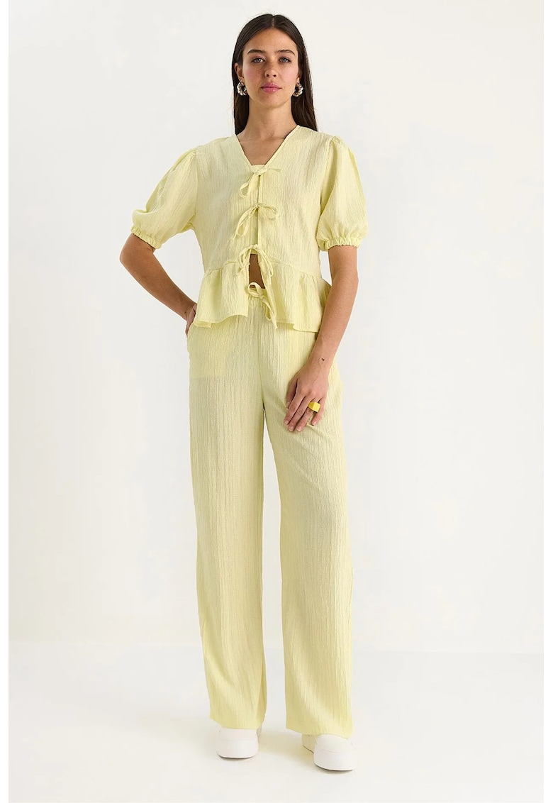 Compleu dama LUCCI - textil - texturat - galben - talie inalta