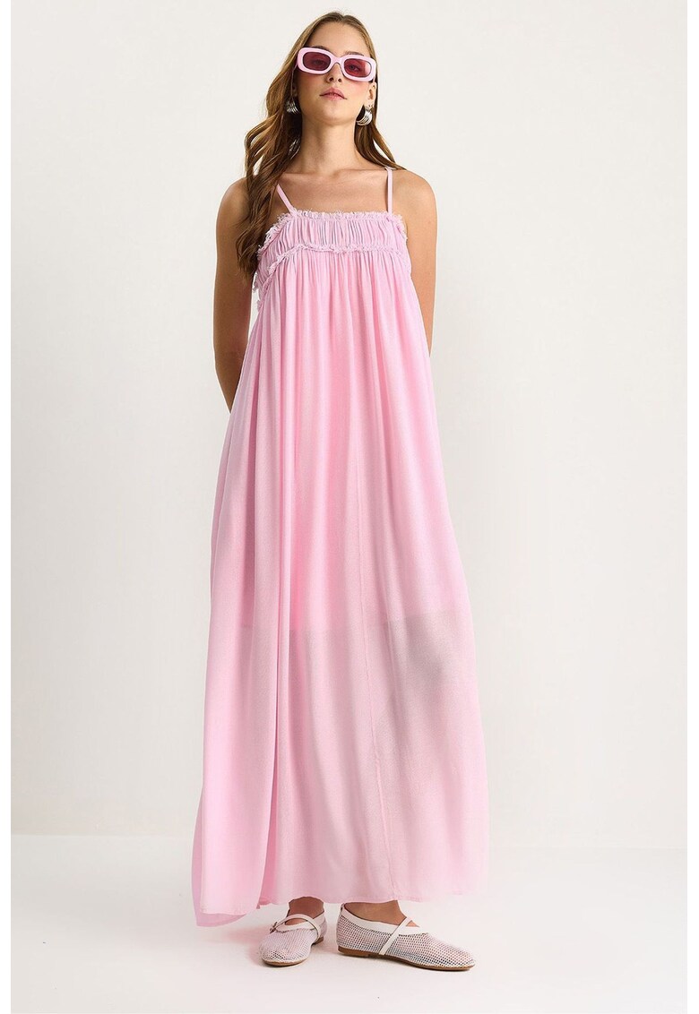 Rochie HiCCUP LUCCI - guler patrat - brodat - roz - textil