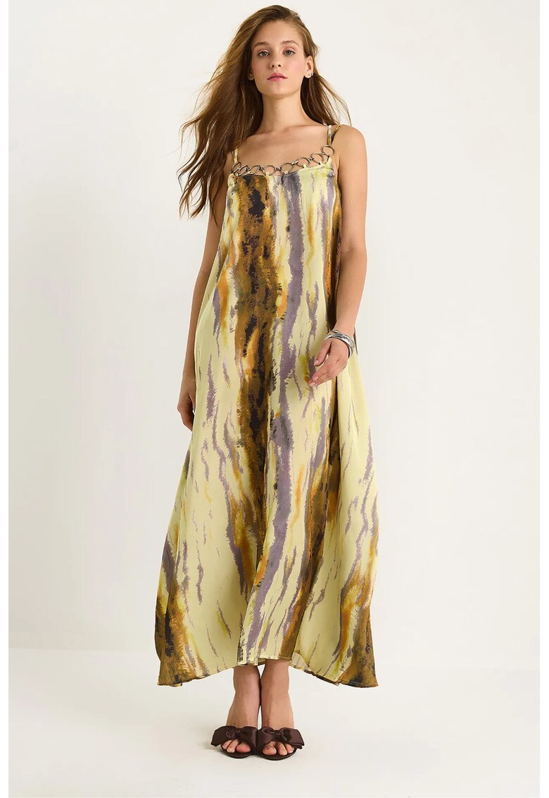 Rochie maxi HiCCUP - imprimeu - decolteu patrat - textil - galben