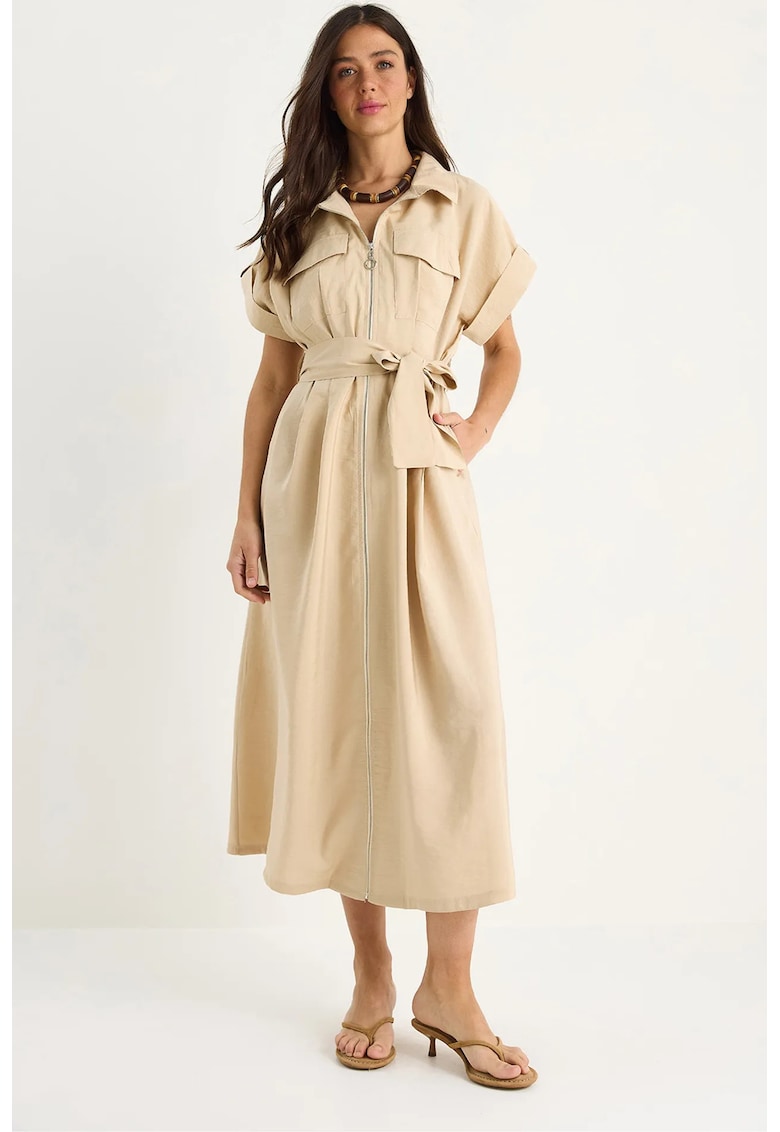 Rochie maxi HiCCUP - cu buzunare - poliester - bej