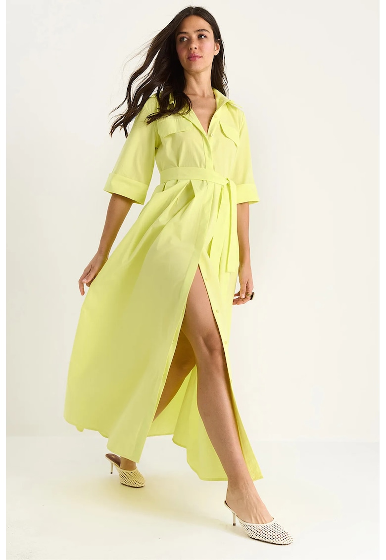 Rochie midi - HiCCUP tip camasa - inchidere cu nasturi - galben - textil