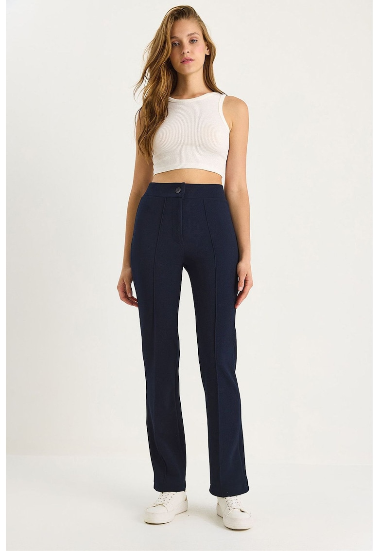 Pantaloni dama - talie evazata - bleumarin - textil -