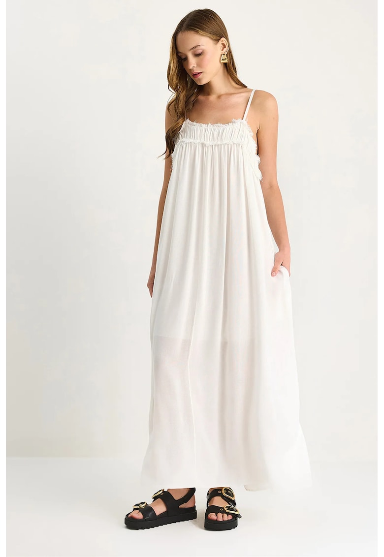Rochie guler patrat - brodat - galben - textil