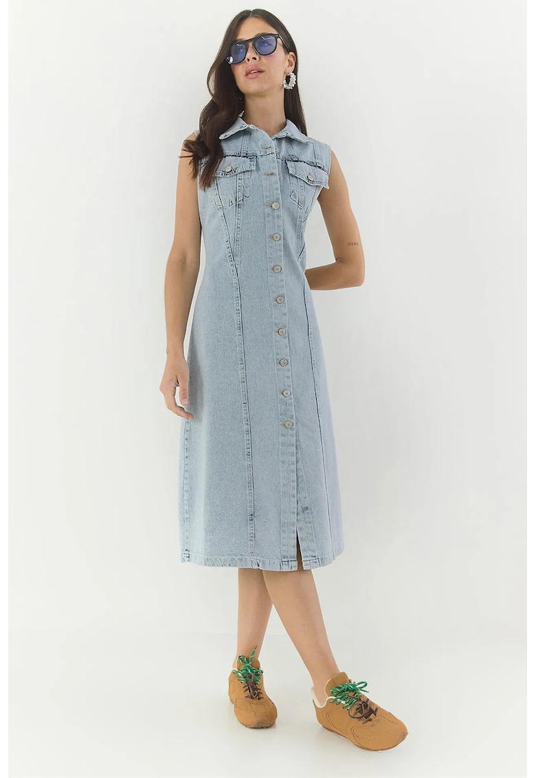 Rochie midi - LUCCI - denim - mulata - albastru - guler camasa