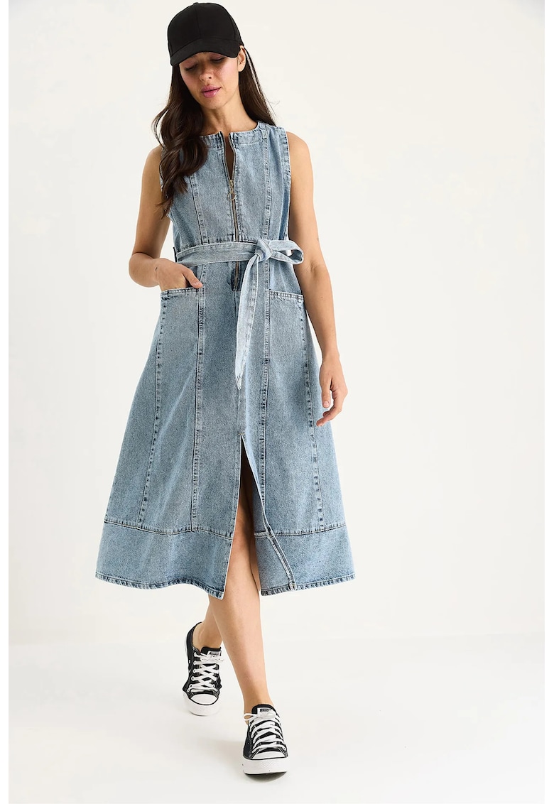 Rochie midi - LUCCI - denim - guler elegant - Albastru