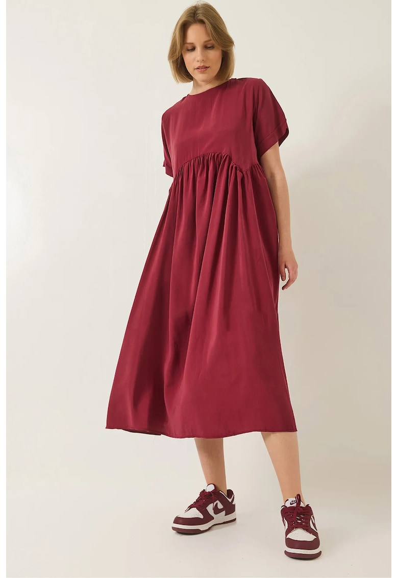 Rochie midi HiCCUP LUCCI cu volane - visiniu - poliester