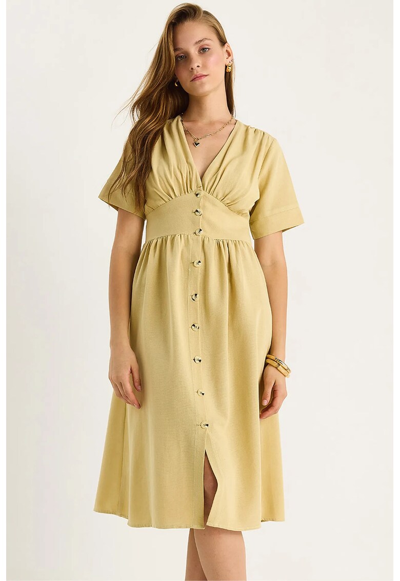 Rochie midi - HiCCUP - decolteu in V - textil - galben