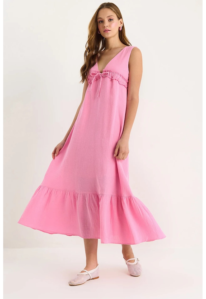 Rochie midi HiCCUP - croiala in A - roz aprins - in si bumbac