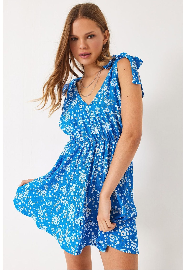 Rochie midi - HiCCUP LUCCI - floral - albastru - viscoza