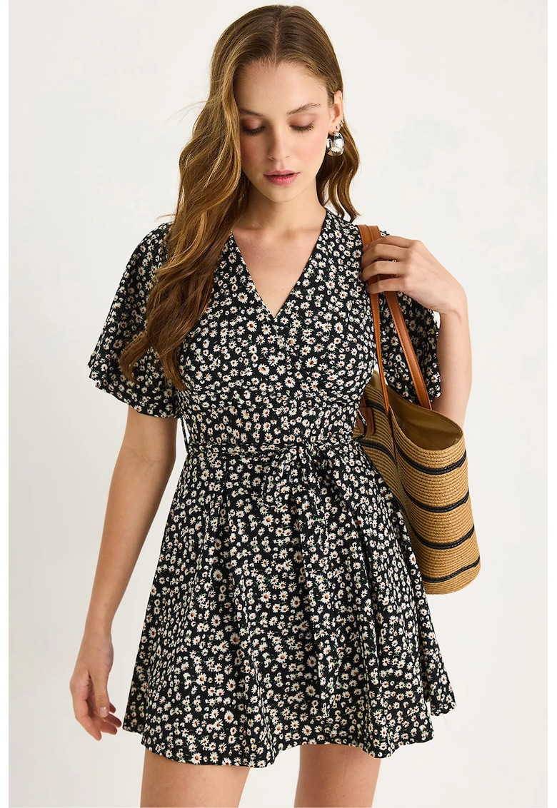 Rochie midi - HiCCUP - decolteu in V - negru - bumbac-lycra