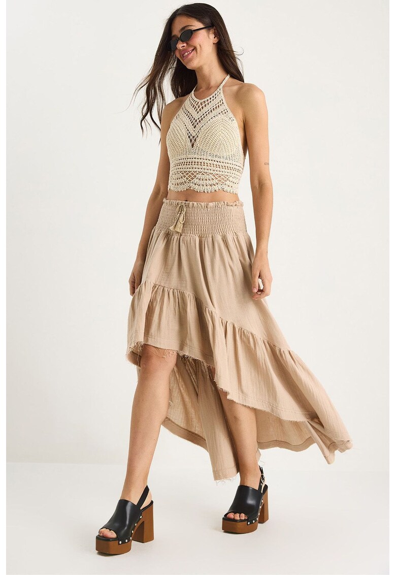 Fusta midi - texturata - bej - textil -