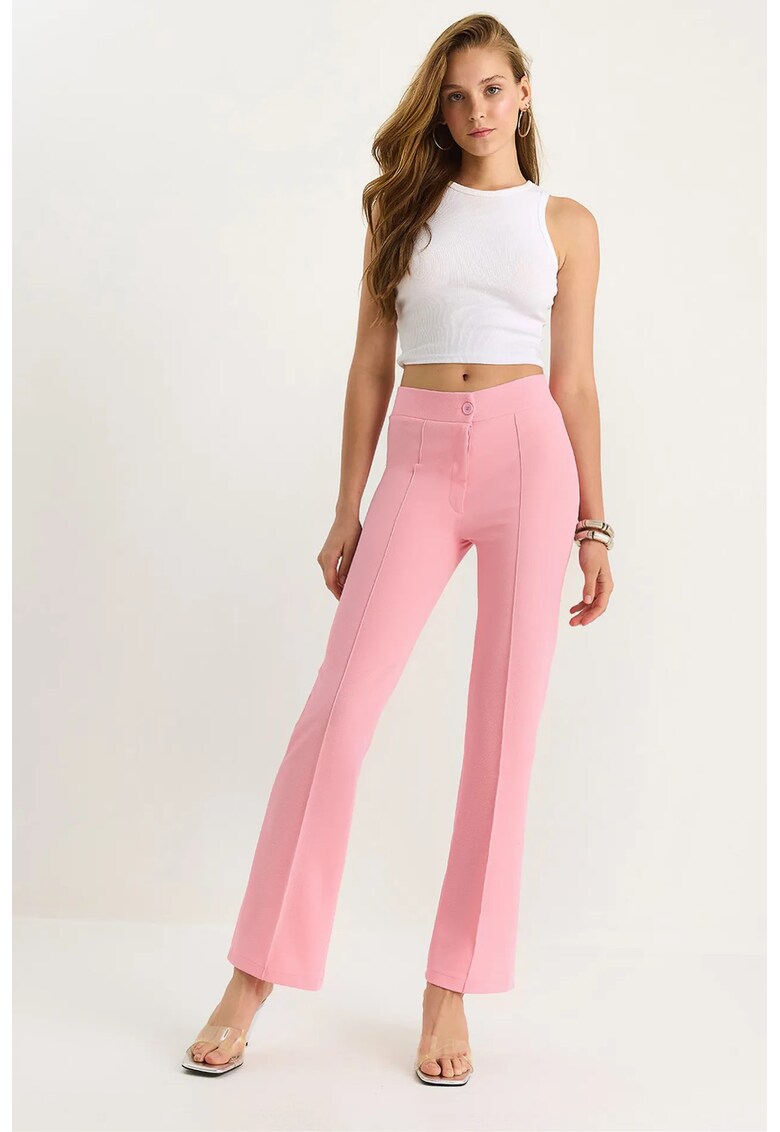 Pantaloni dama - talie evazata - roz orhidee - textil