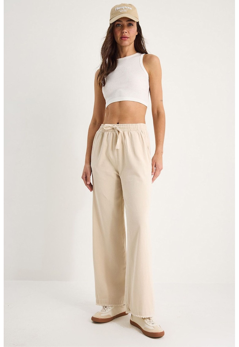 Pantaloni HiCCUP bej talie inalta - Bej Natural