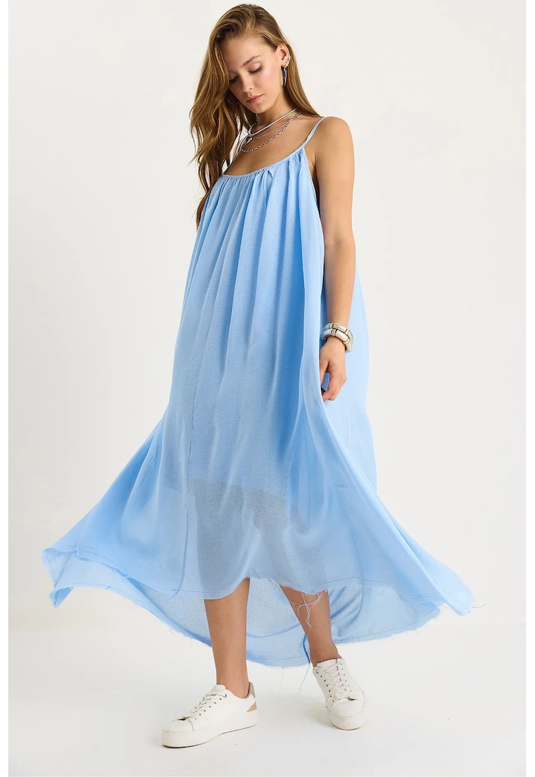 Rochie midi - HiCCUP LUCCI - guler rotund - albastru - bumbac