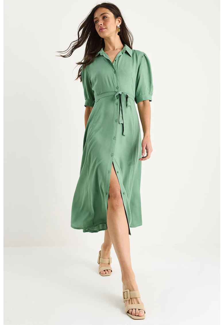 Rochie midi HiCCUP - textil - inchidere cu nasturi guler camasa - verde
