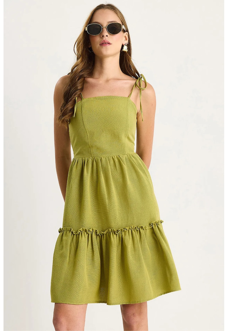 Rochie midi HiCCUP LUCCI - decolteu patrat - verde - textil