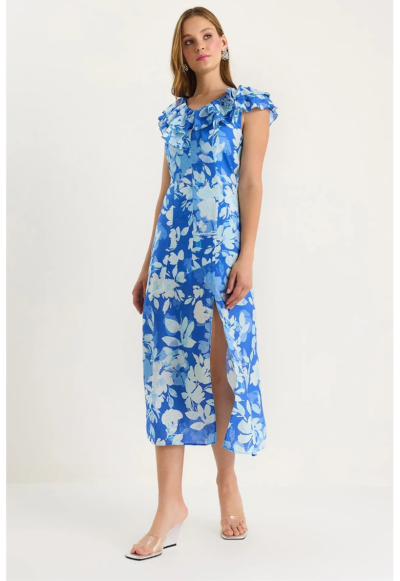 Rochie midi HiCCUP LUCCI cu volane - albastru - poliester