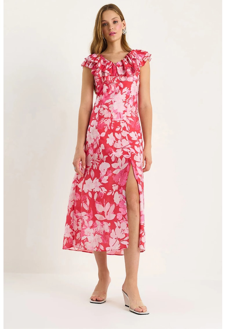 Rochie midi HiCCUP LUCCI cu volane - roz - poliester