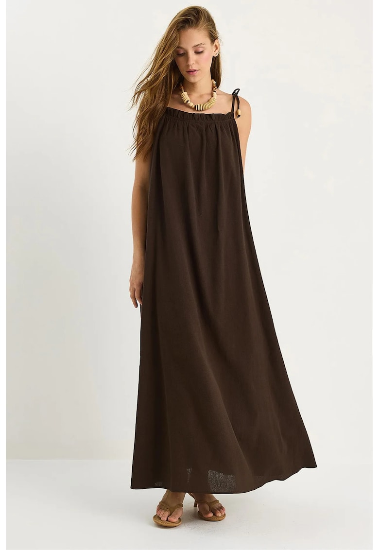 Rochie maxi HiCCUP LUCCI - decolteu patrat - textil - maro