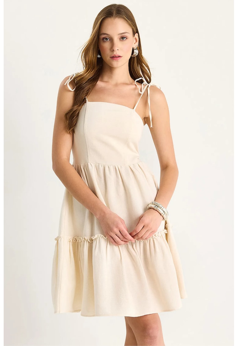 Rochie midi HiCCUP LUCCI - decolteu patrat - bej - textil