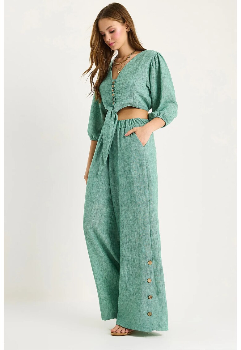 Set coordonat femei - texturat - decolteu in V - verde - textil -