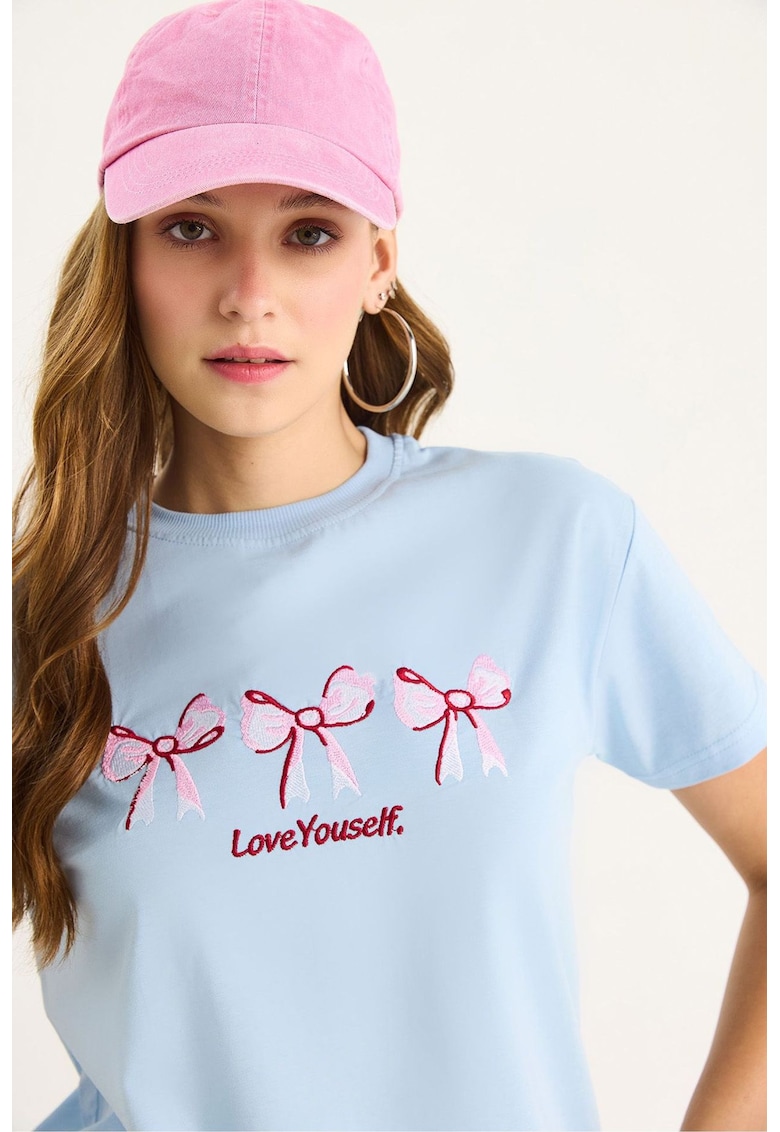 Tricou dama - bumbac - albastru glaciar - maneca scurta