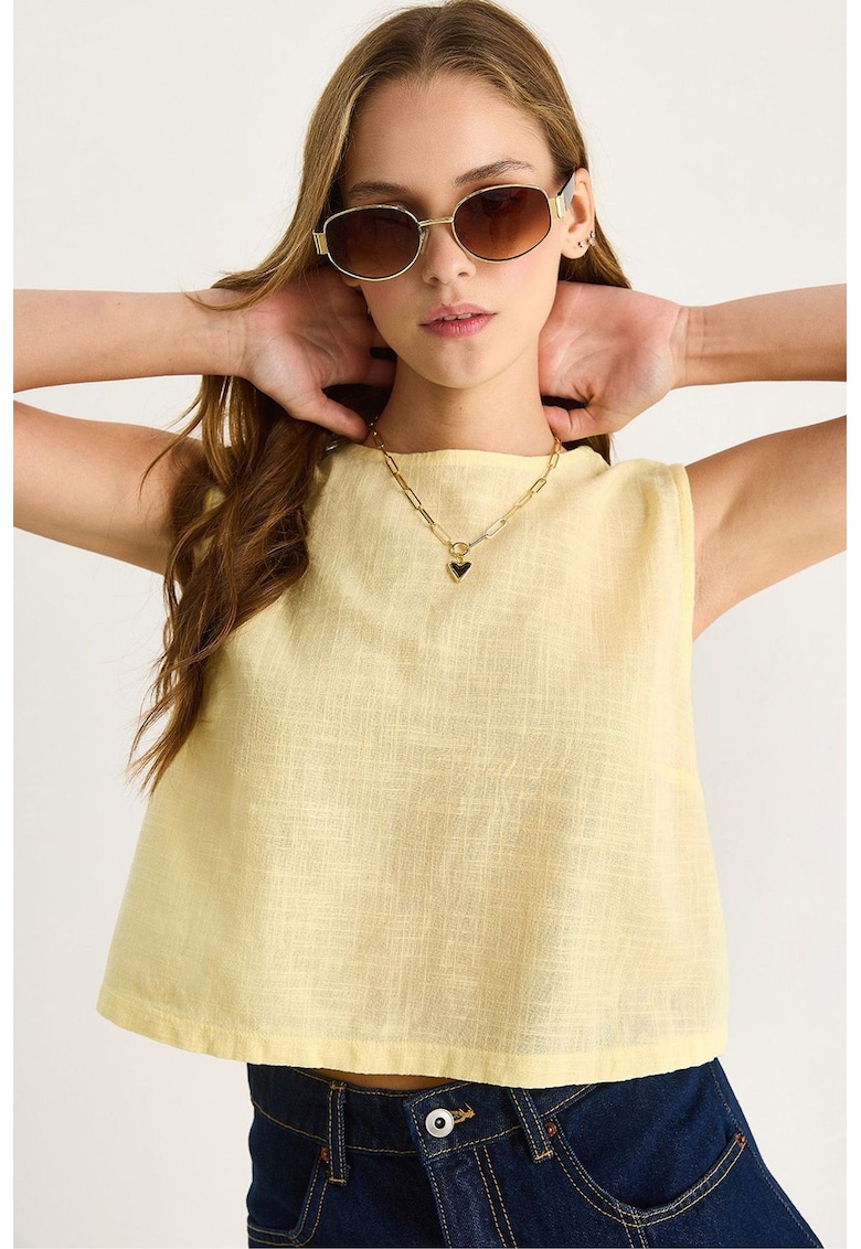 Top dama LUCCI - scurt - guler rotund - galben - in