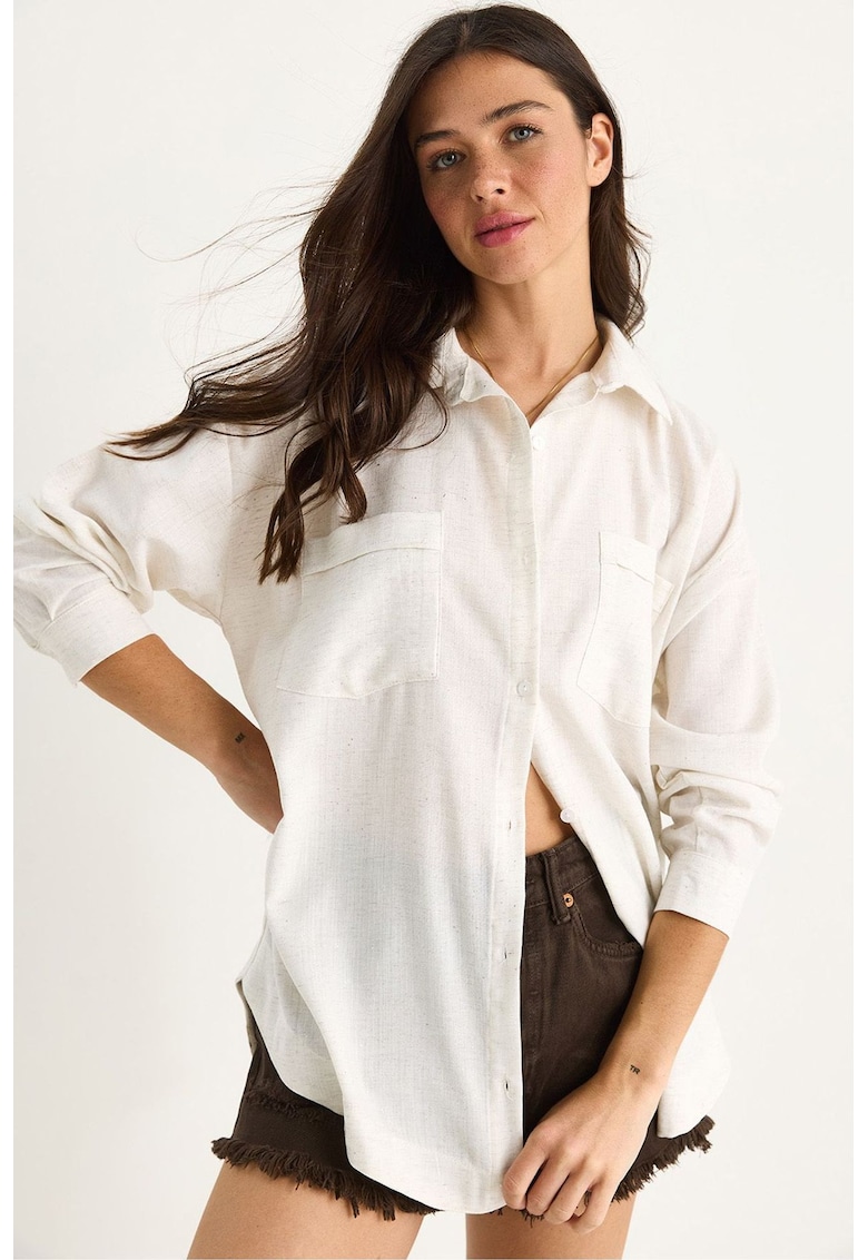 Camasa cu maneca lunga - model - ecru - textil