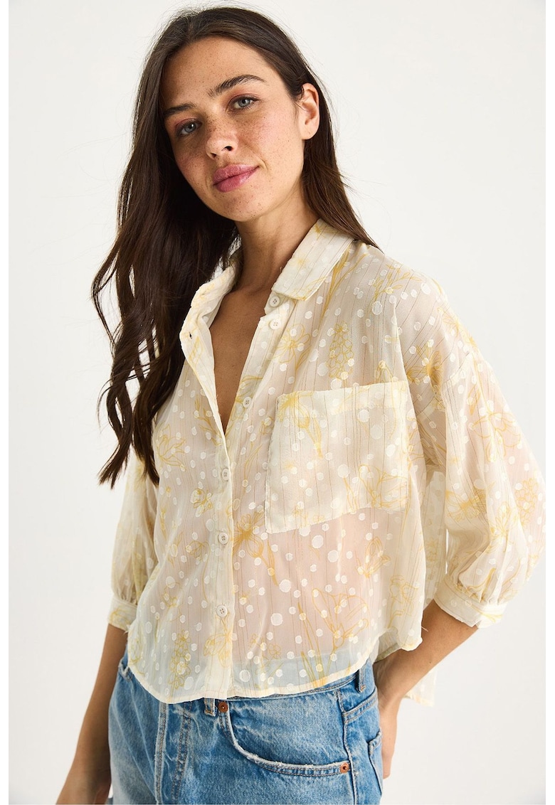 Camasa dama - jacquard floral - galben - textil