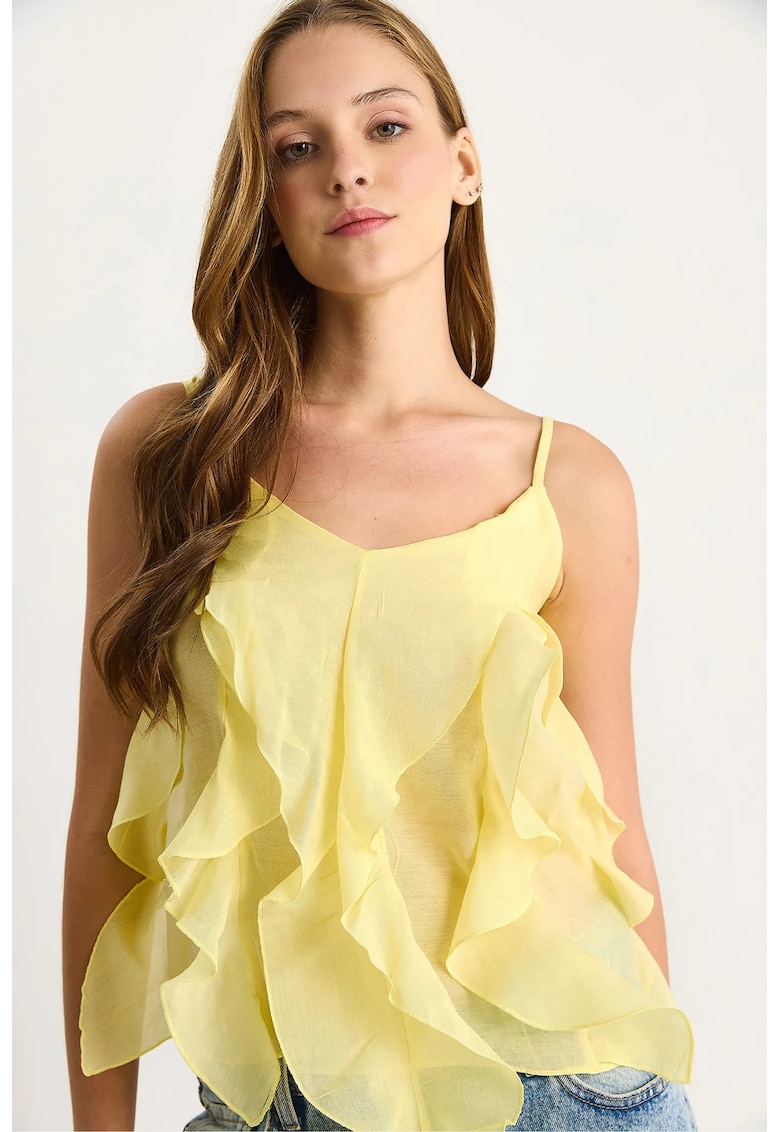 Bluza dama - LUCCI - cu decolteu in V si volane - galben - bumbac