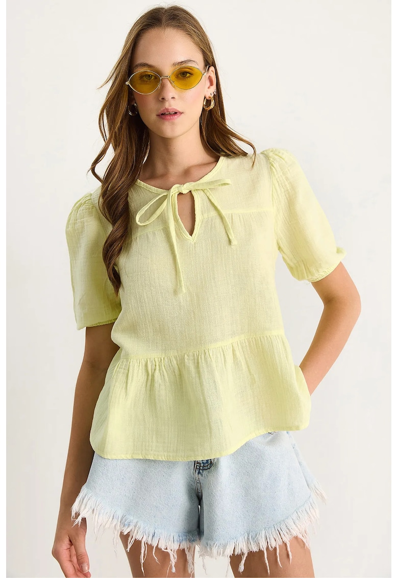 Bluza dama LUCCI - cu guler rotund - galben - textil