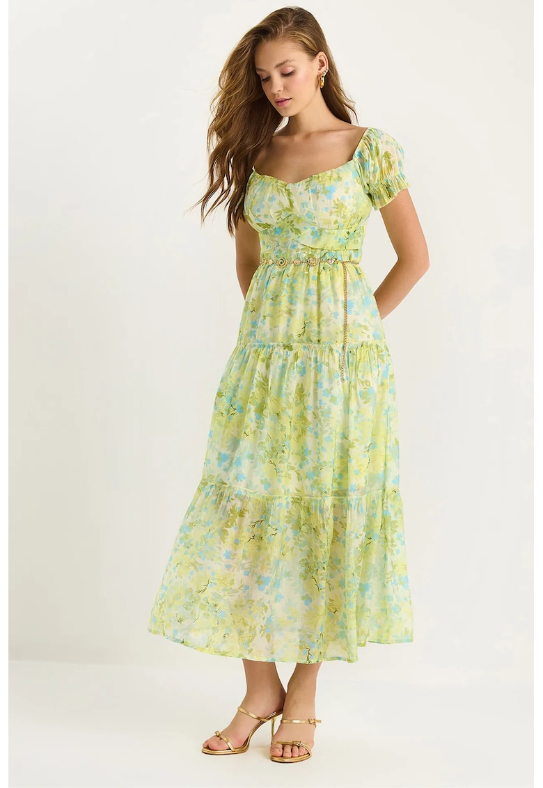 Rochie midi HiCCUP LUCCI - guler in forma de inima - verde - textil