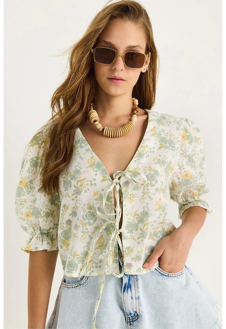 Bluza dama LUCCI - texturata - imprimeu floral - alb - textil