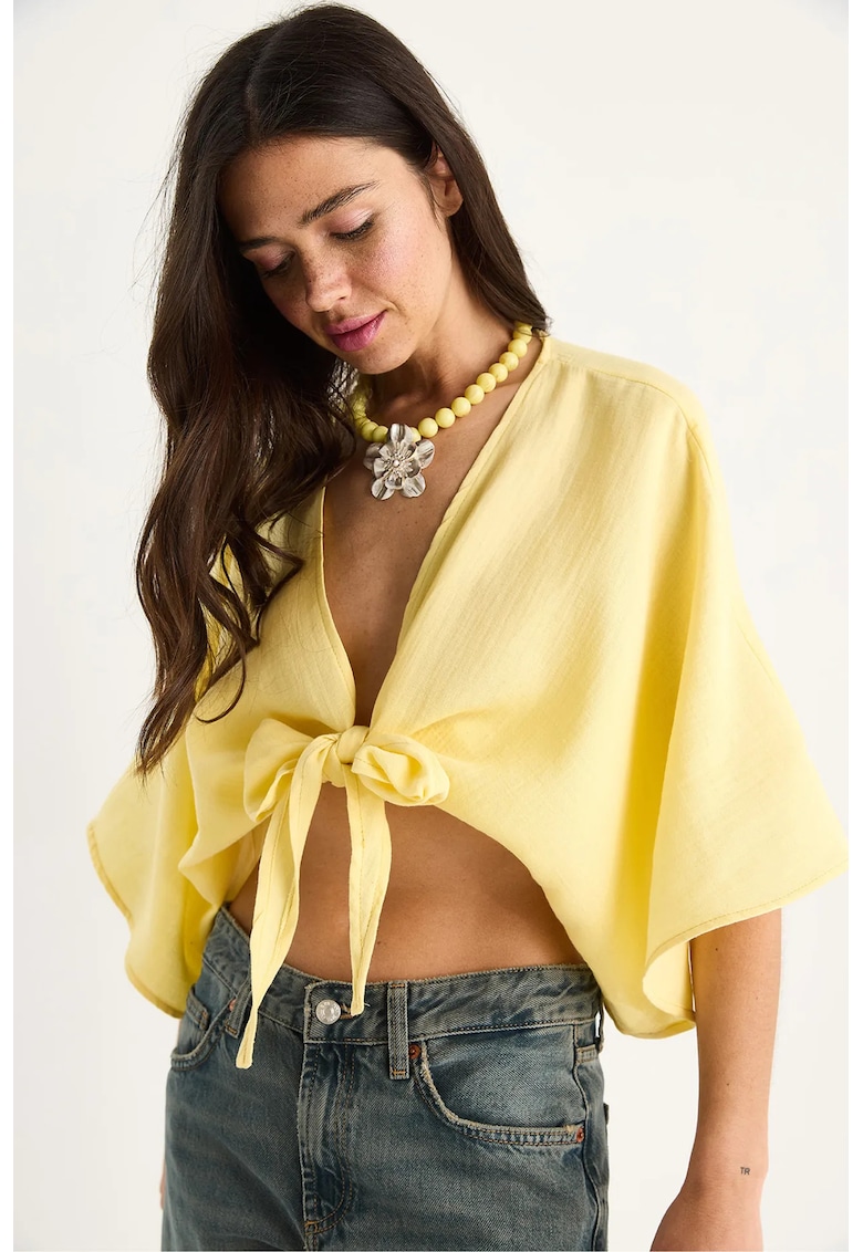 Bluza dama LUCCI - maneca trei sferturi - decolteu in V - galben - bumbac