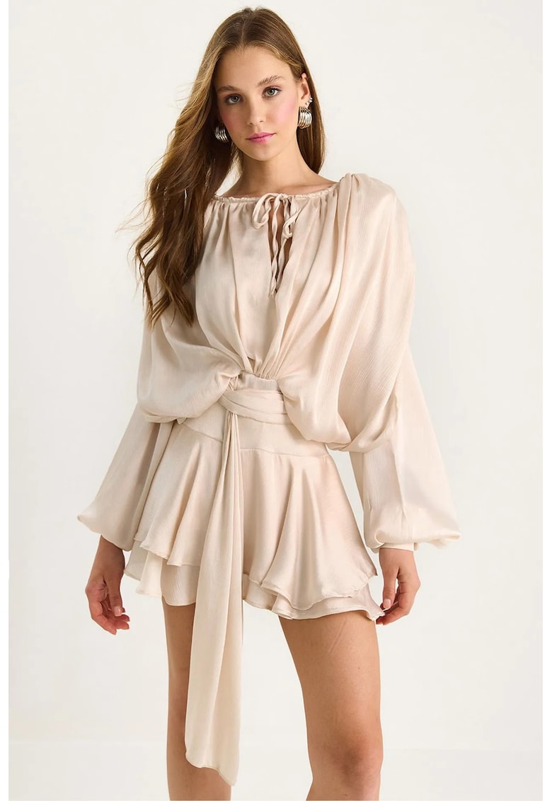 Rochie midi - HiCCUP - croiala lejera - bej - poliester - Bej Natural