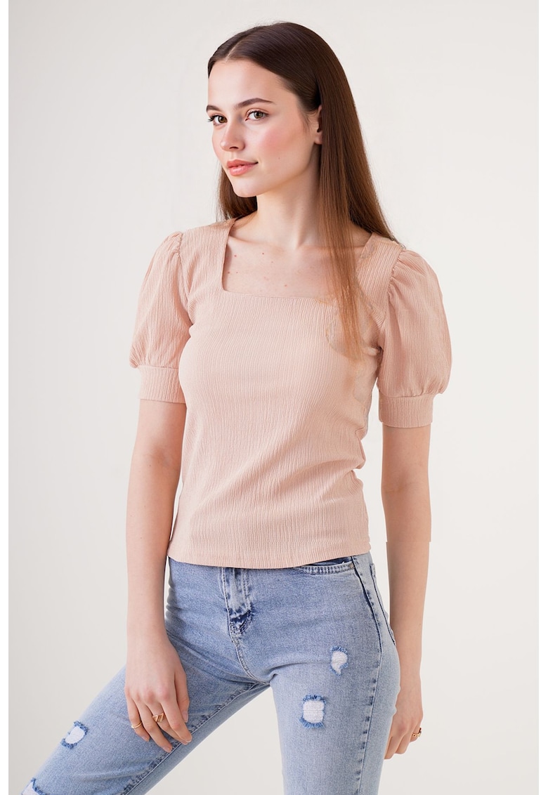 Top dama HiCCUP BDART - slim fit - guler patrat - textil - maro melange