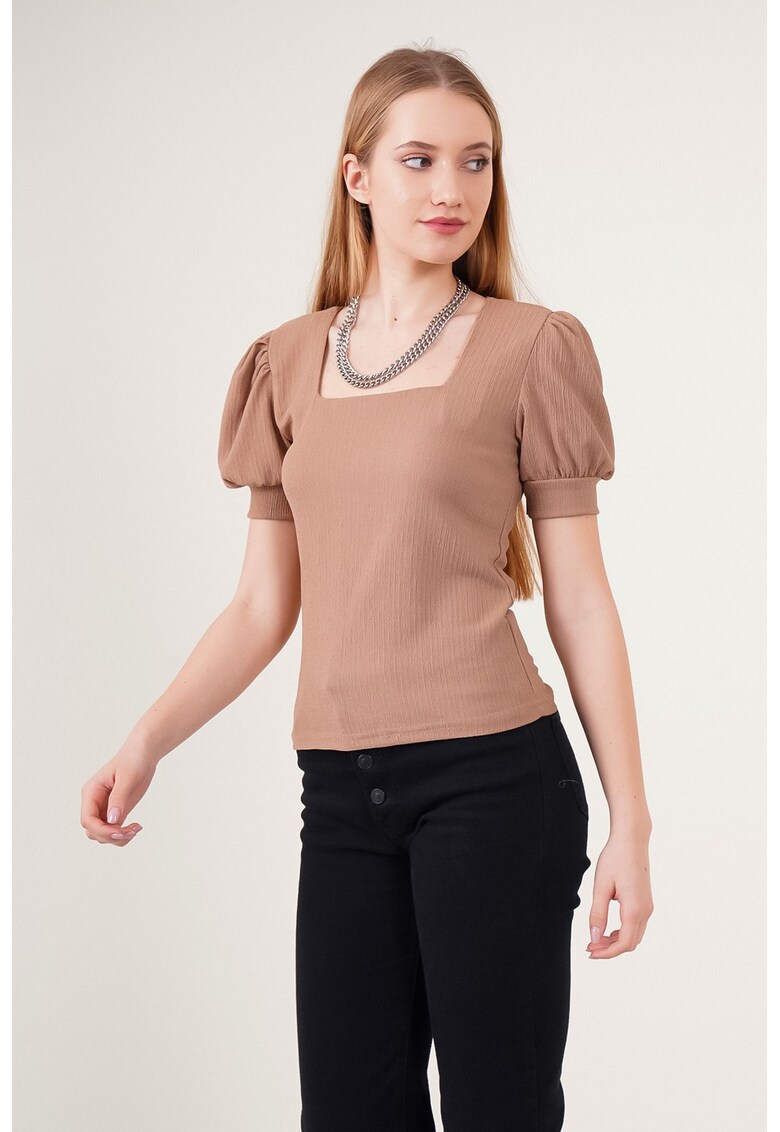 Top dama HiCCUP BDART - slim fit - guler patrat - textil - maro camel