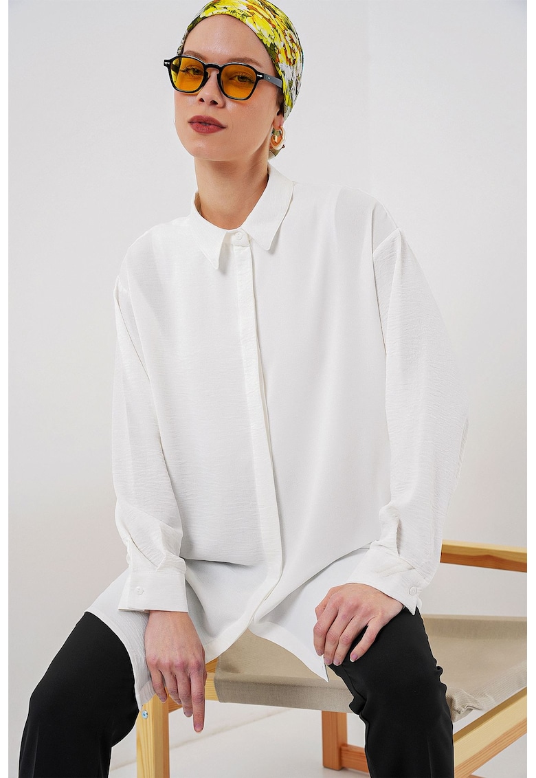 Camasa dama HiCCUP BDART - supradimensionata - alb - textil
