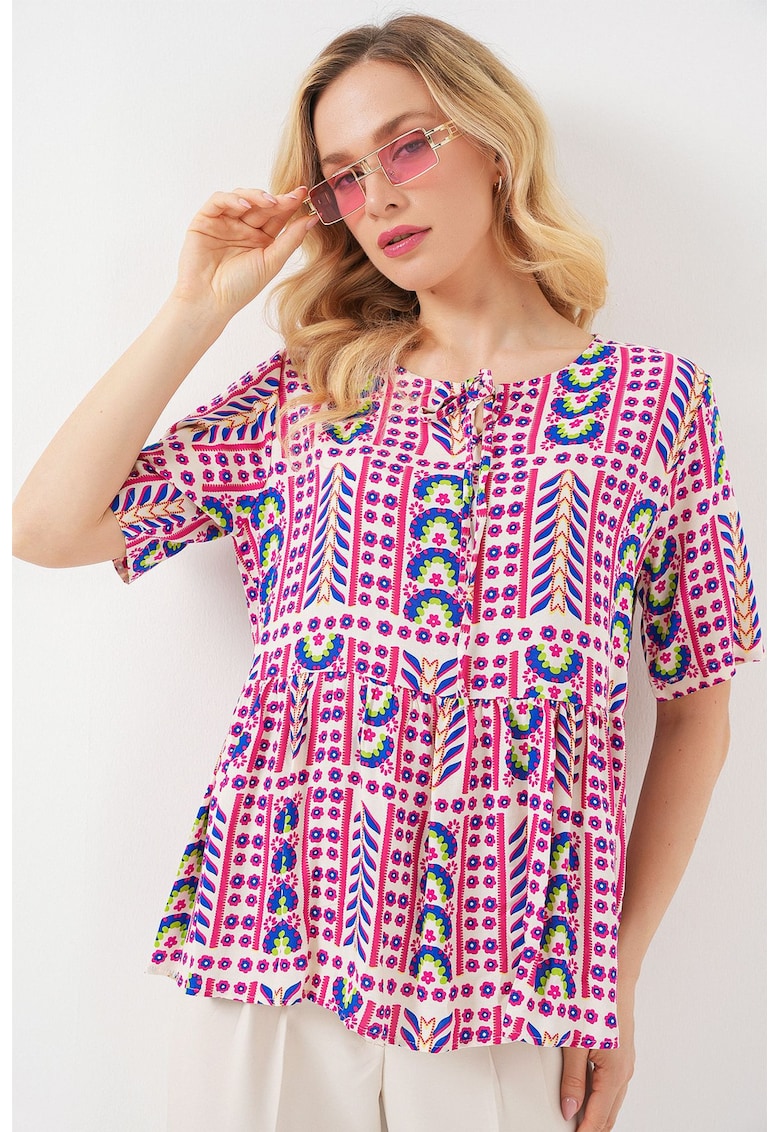 Tricou dama BDART - guler rotund - cu imprimeu - magenta - textil