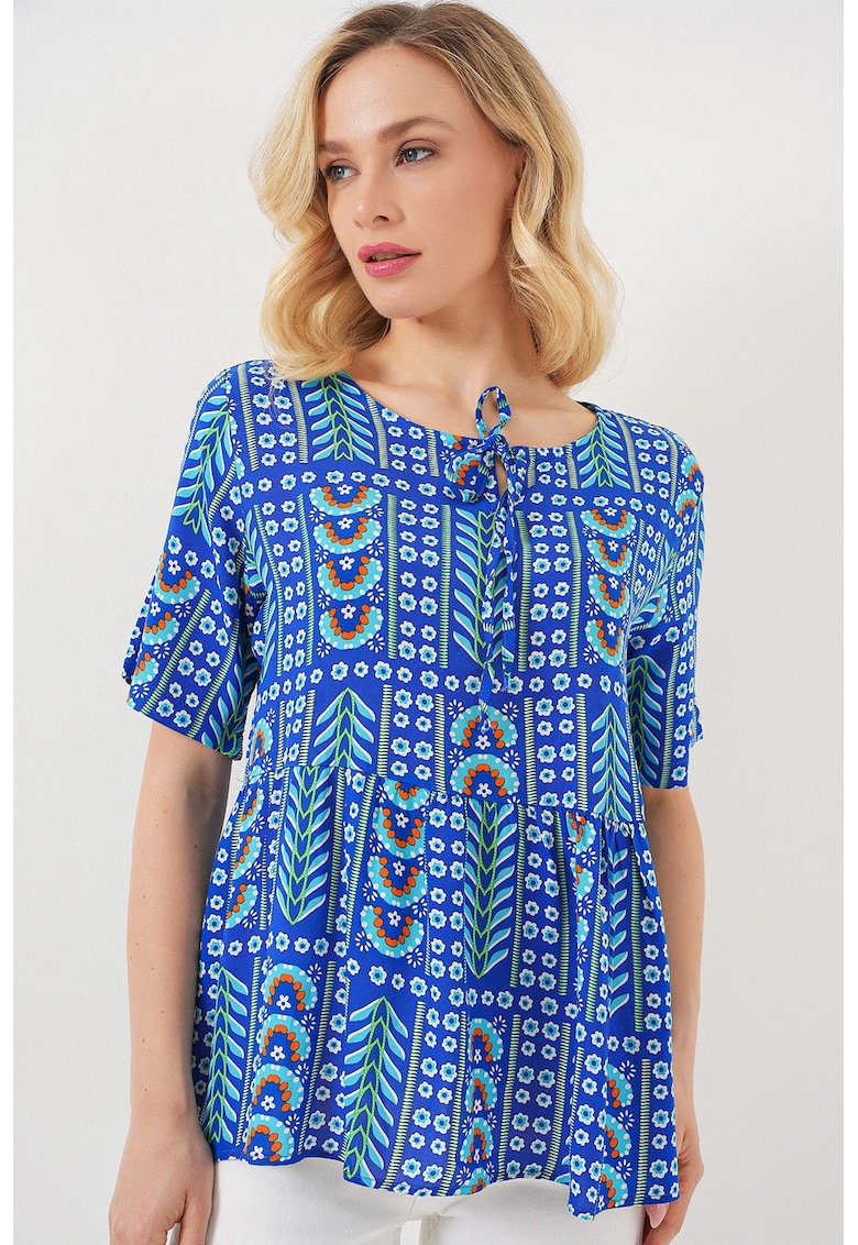 Tricou dama BDART - guler rotund - cu imprimeu - albastru - textil