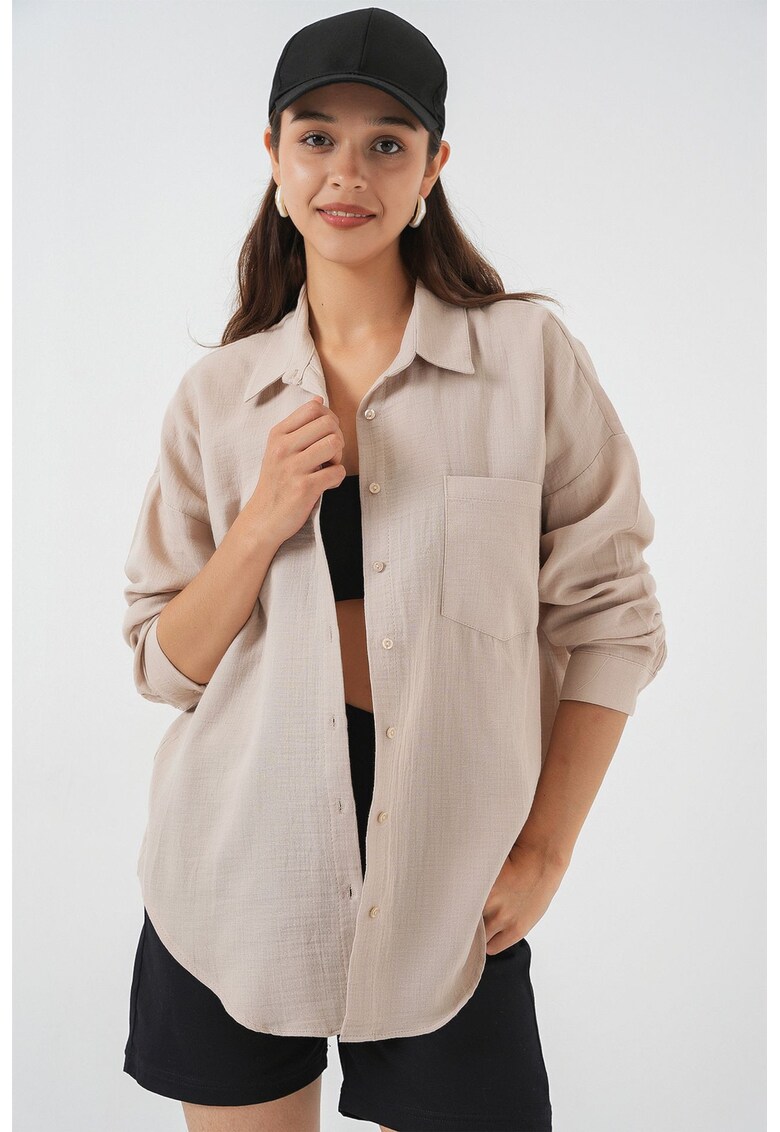 Camasa supradimensionata - maneca lunga - bej - textil