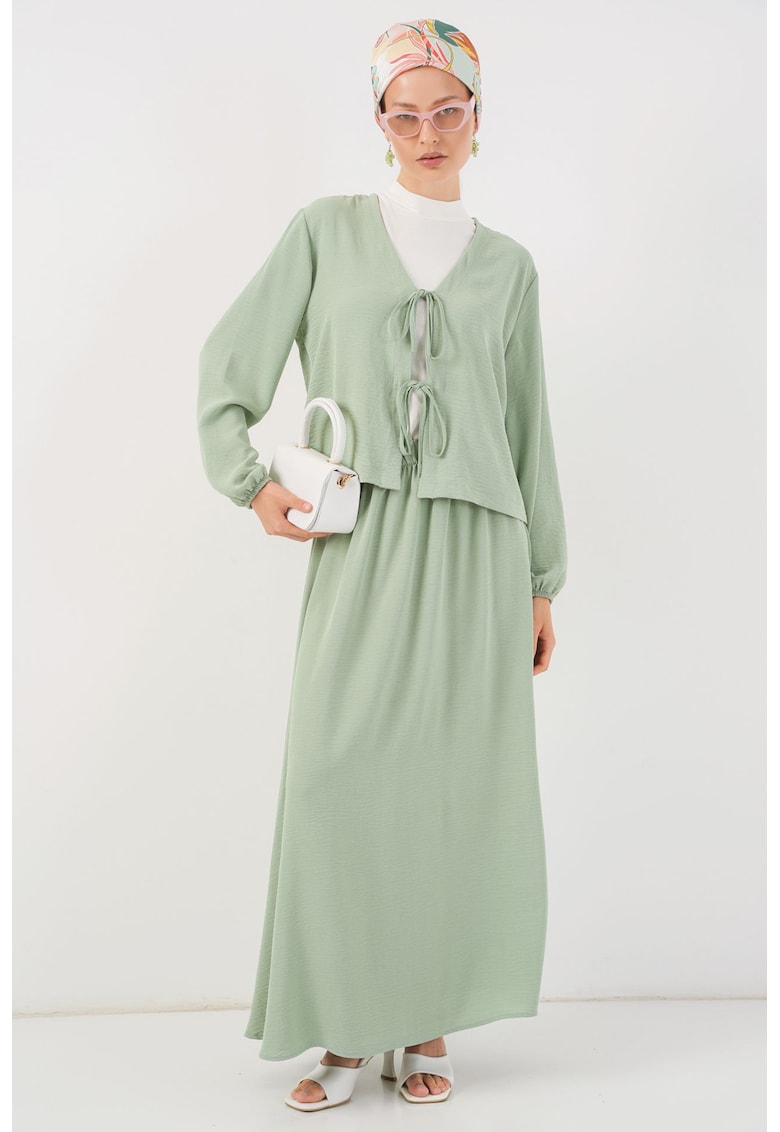 Set bluza si fusta dama - decolteu in V - textil - verde menta